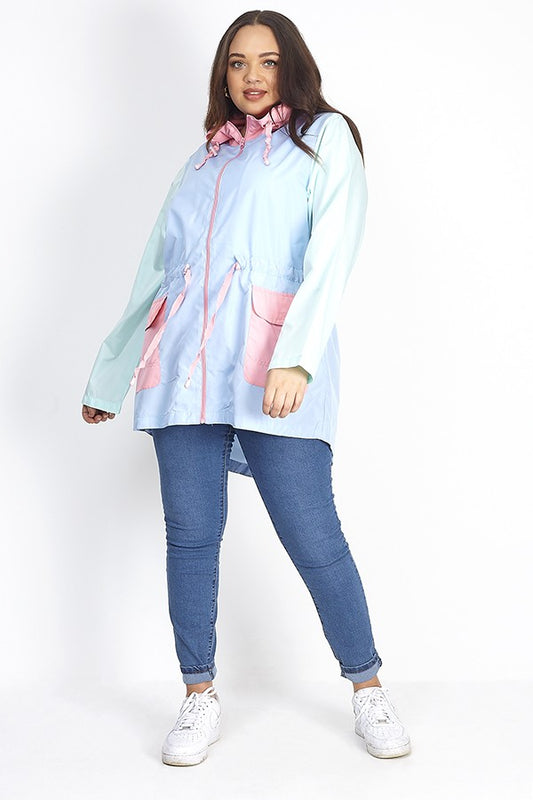 Rave Plus Pastel Colour Block Hooded Raincoat