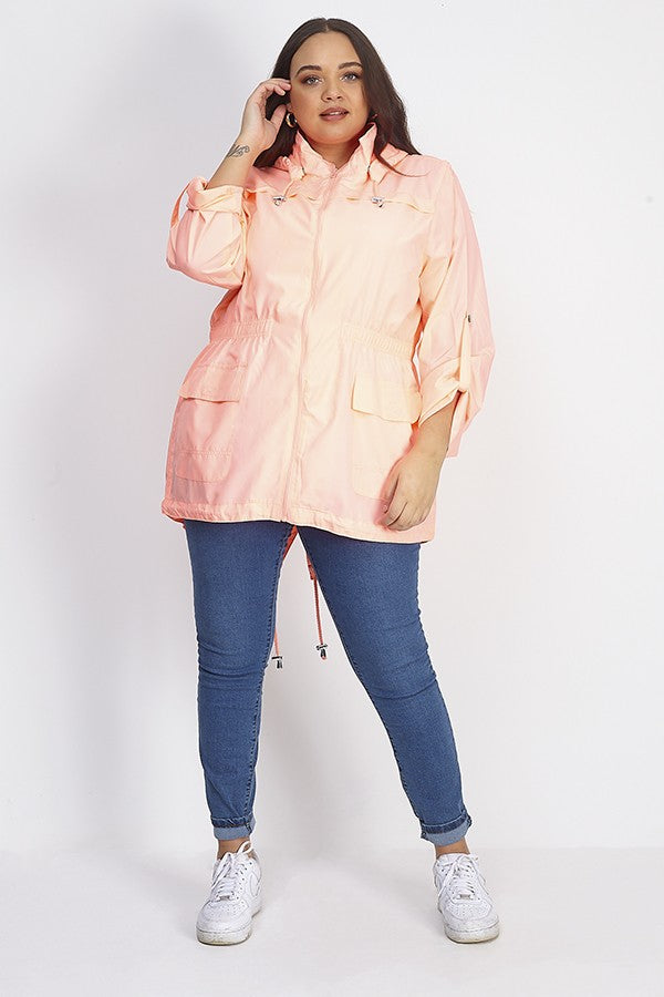 Plus Size Hooded Neon Showerproof Mac