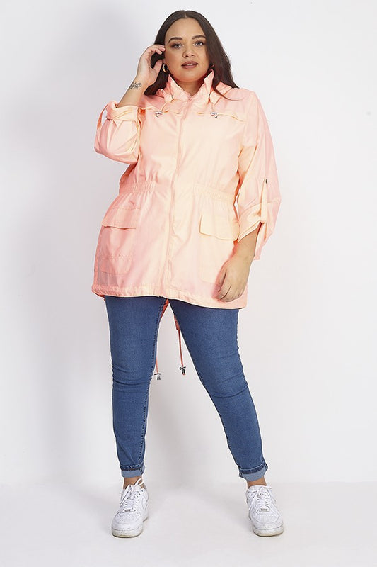 Plus Size Hooded Neon Showerproof Mac