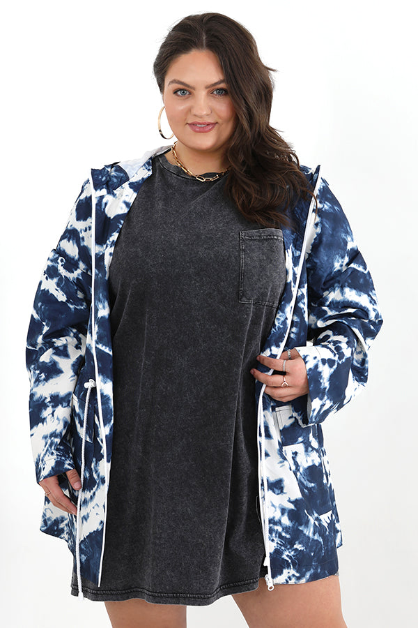 Plus Size Tie Dye Print Showerproof Hooded Mac