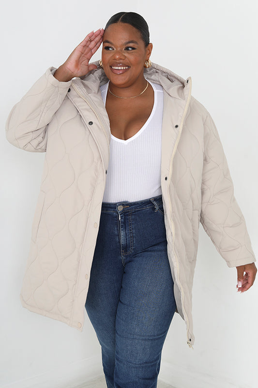 Plus Size Stone Onion Quilted Hooded Jacket