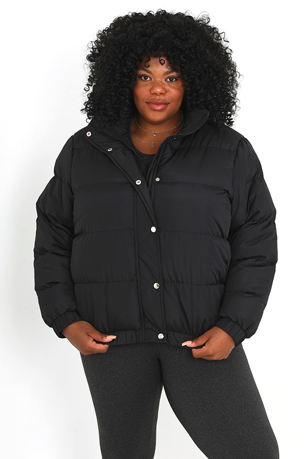 Plus Size Black Hooded Puffer Jacket