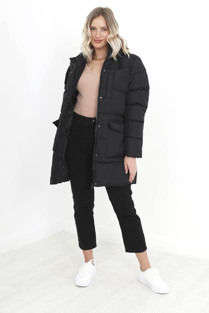 Plus Size Black Oversized Longline Padded Jacket