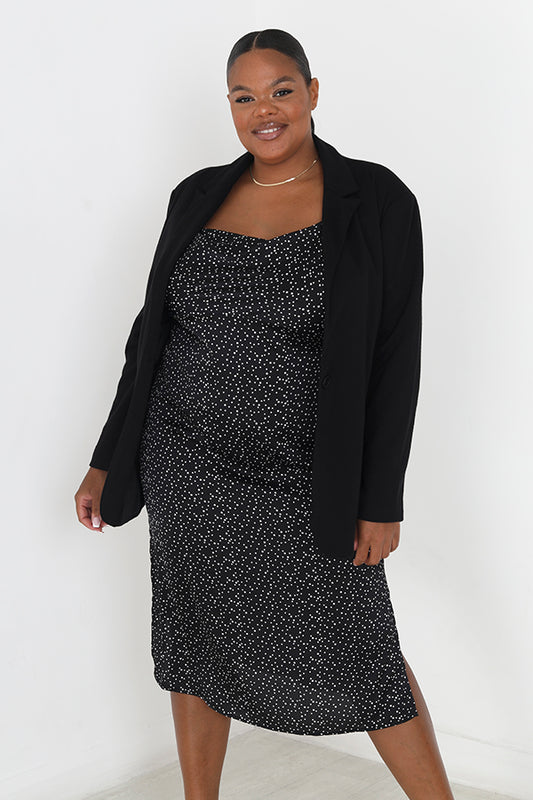 Plus Size Black Plain Single Button Blazer