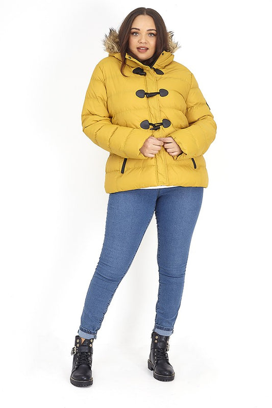 Plus Size Faux Fur Hood Detail Padded Duffle Coat