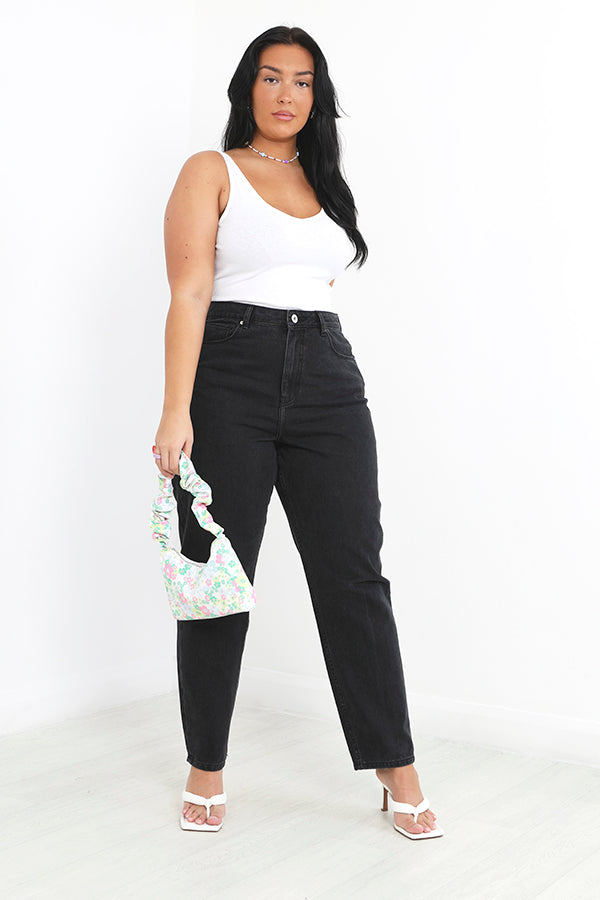 Plus Size Washed Black High Waisted Mom Jeans