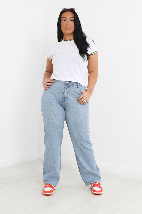 Plus Size Plain Pale Blue Straight Leg Denim Jeans