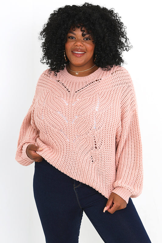Plus Size Pointelle Detail Fisherman Rib Jumper