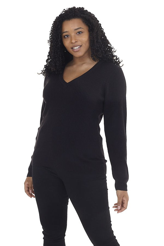 Plus Size Ribbed Plain Long Sleeve Jumper
