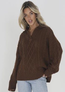 Brave Soul Plus Polo Collar Cable Knit Jumper