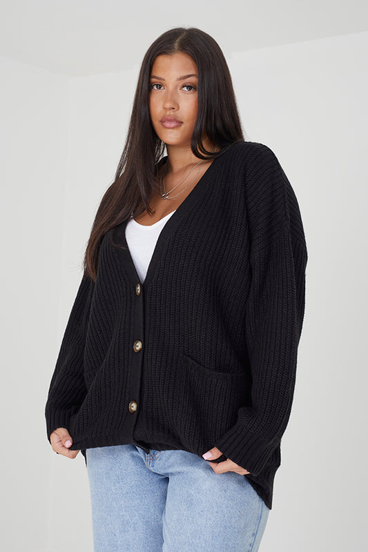 Plus Oversized Fisherman Stitch Button Through Cardi