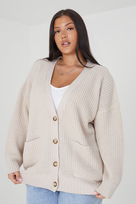 Plus Fisherman Stictch Button Through Cardi