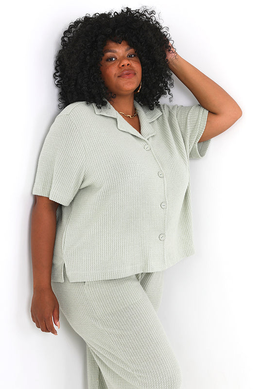 Plus Size Sage Green Shirt And Trousers Lounge Set