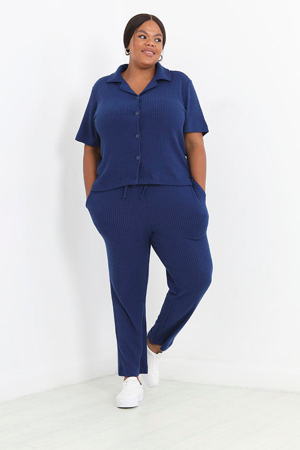 Plus Size Navy Brushed Waffle Loungewear Set