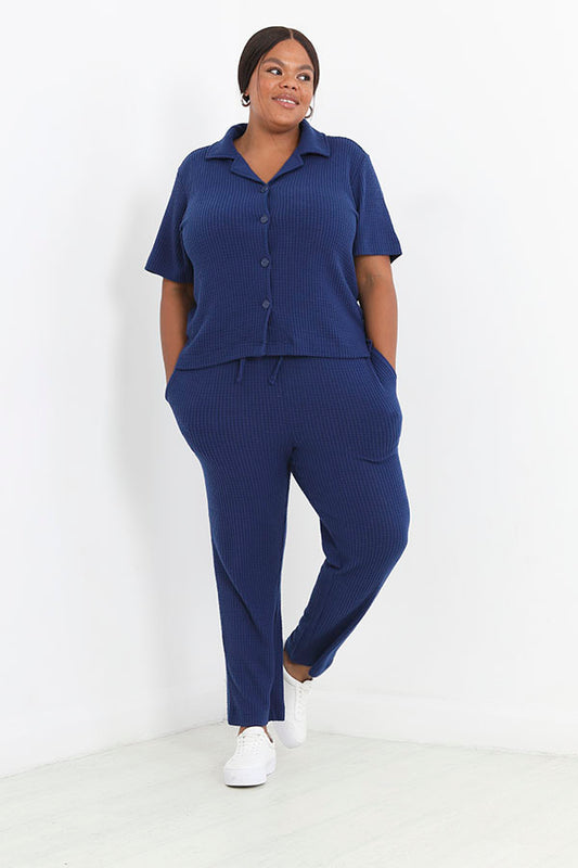 Plus Size Navy Brushed Waffle Loungewear Set