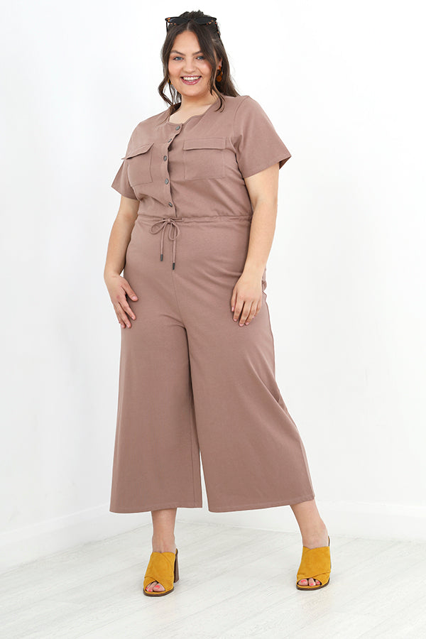 Plus Size Jersey Utility Style Wide Leg Jumpsuit