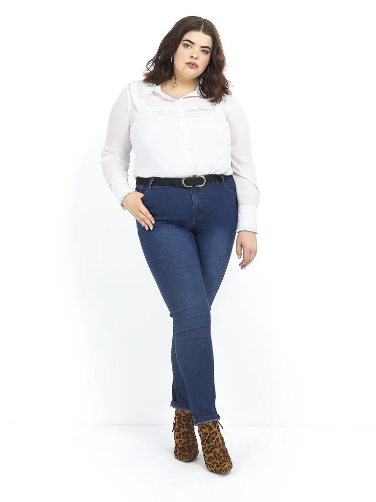 Plus Size Frill Bib Long Sleeve Shirt