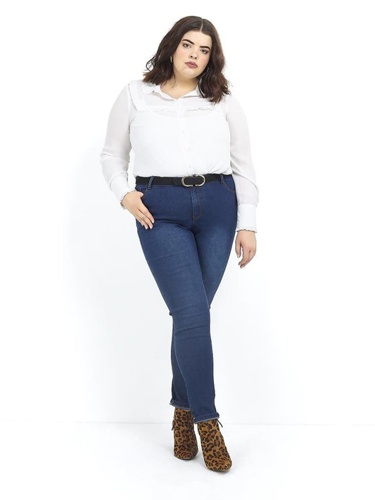 Plus Size Frill Bib Long Sleeve Shirt