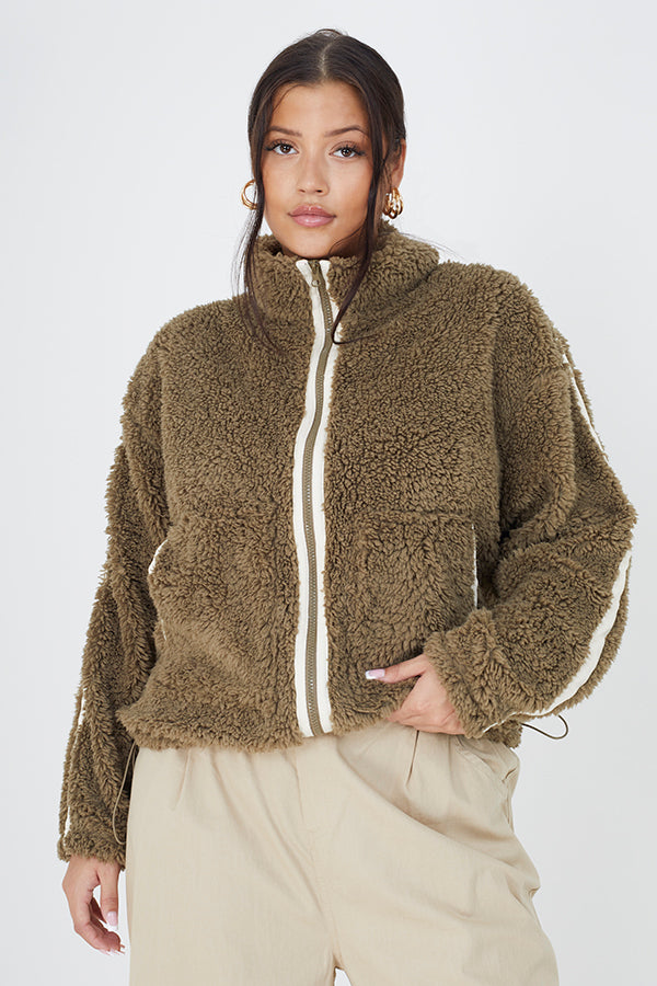 High Neck Zip Through Fleece Sweat-Shirt
