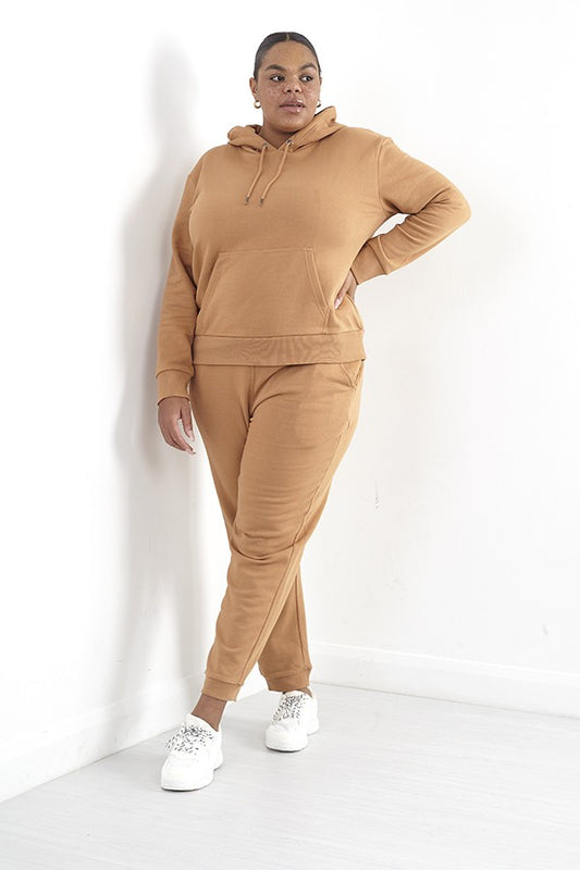 Plus Size Plain Camel Drawstring Hoodie