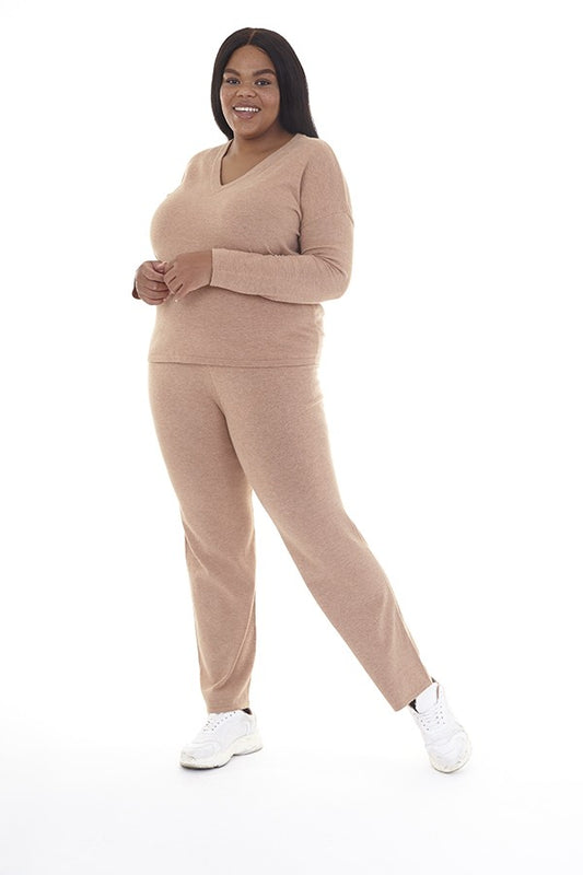 Plus Size Camel Soft Yarn Blend Knit Co-Ord Set