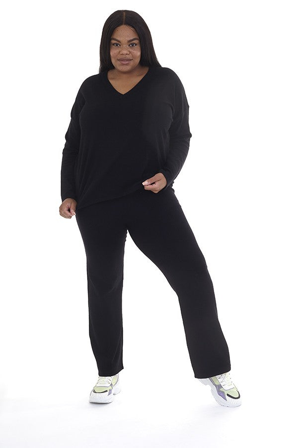 Plus Size Black Soft Yarn Blend Knit Co-Ord Set