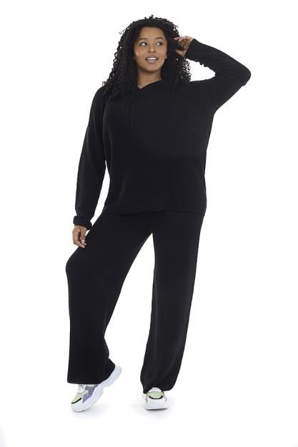 Plus Size Black Knit Hoodie And Trouser Co-Ord Set