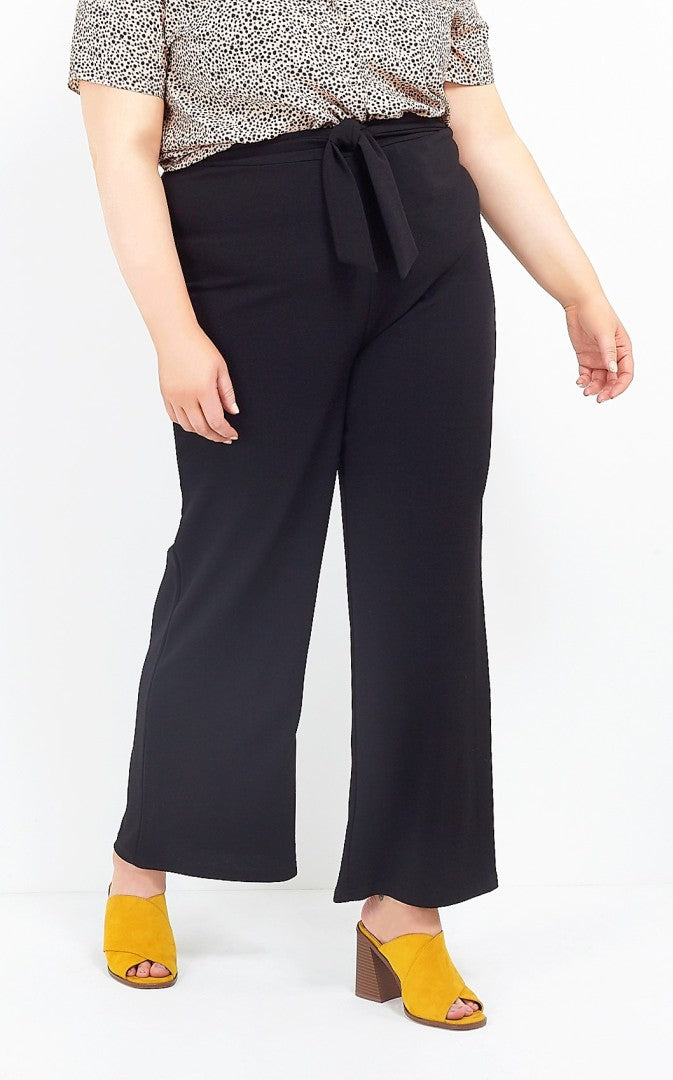 Plus Size Belted Black Bootcut Trousers