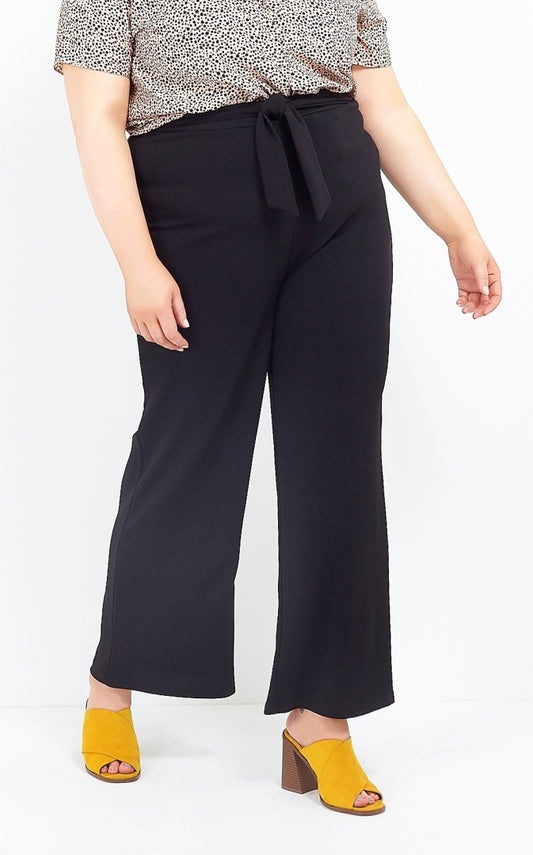 Plus Size Belted Black Bootcut Trousers