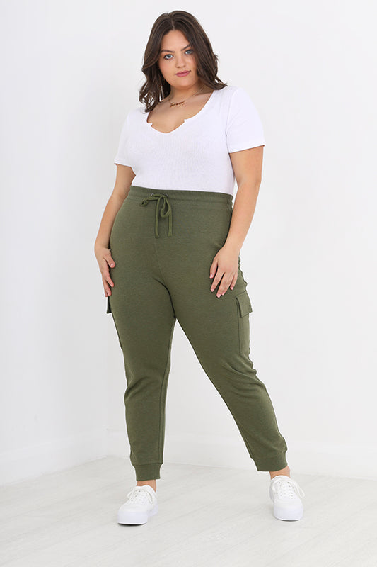 Plus Size Khaki Cargo Jogging Bottoms