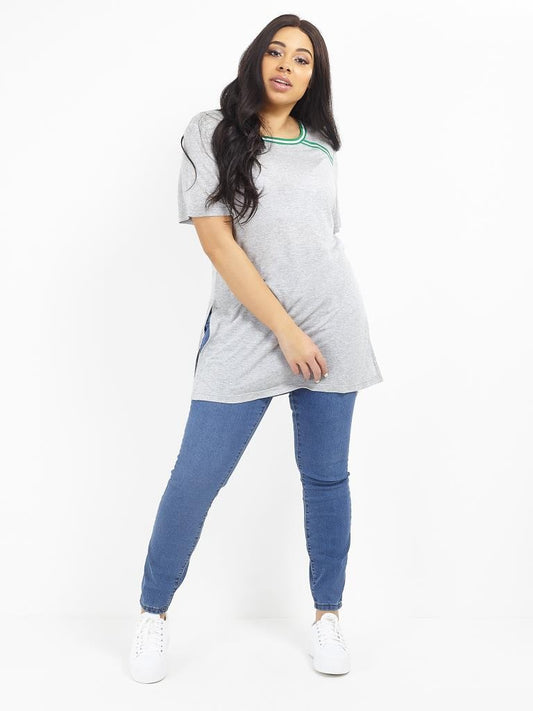 Plus Size Contrast Stripe Longline T-Shirt