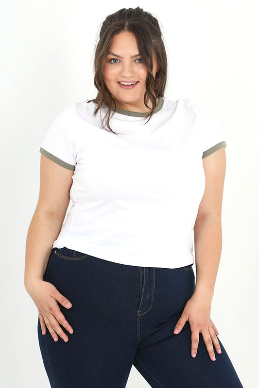 Plus Size Contrast Rib Trim T-Shirt