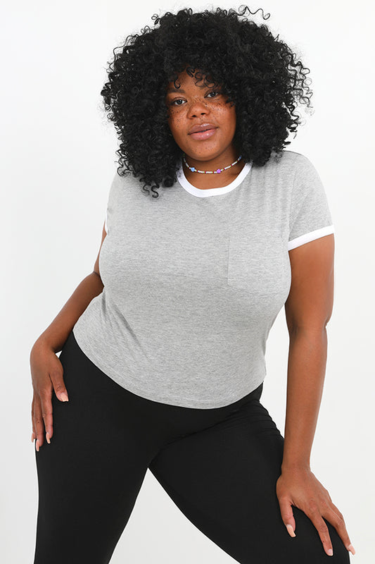 Plus Size Contrast Colour Crew Neck Ringer T-Shirt
