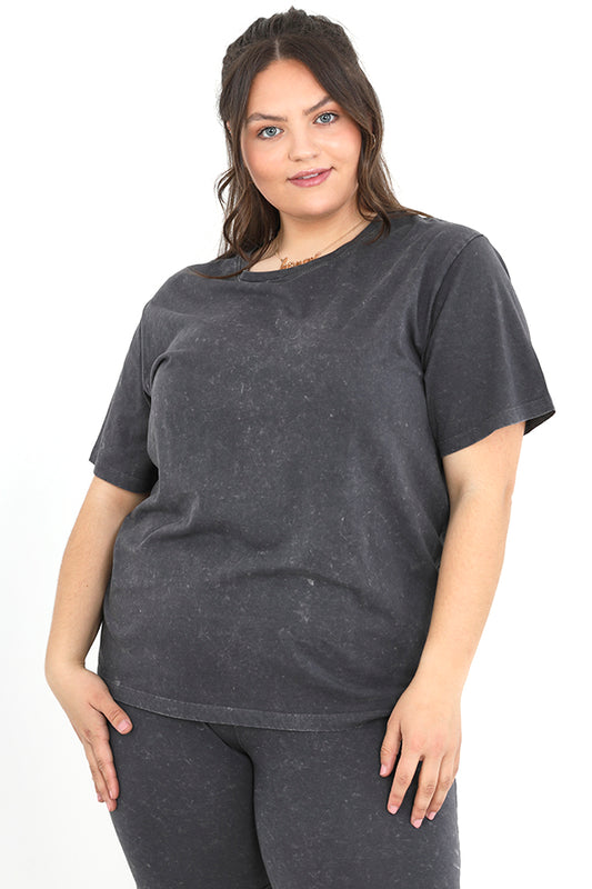 Plus Size Charcoal Acid Wash Crew Neck T-Shirt