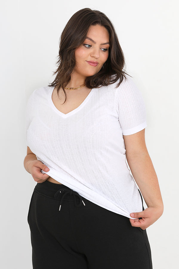Plus Size Plain Colour V-Neck T-Shirt