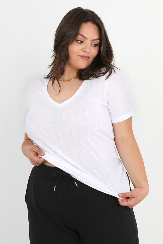Plus Size Plain Colour V-Neck T-Shirt