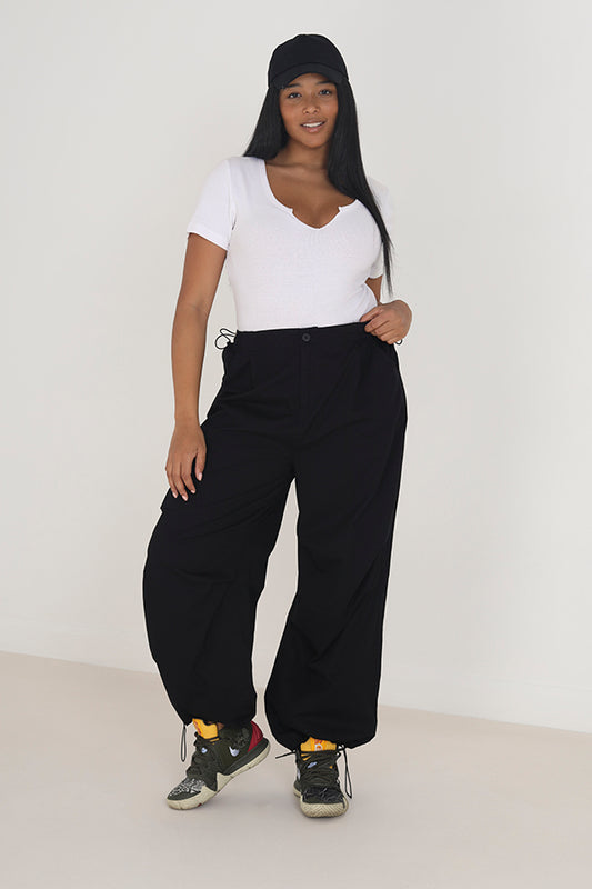 Plus Size Black Wide Leg Utility Cargo Trousers