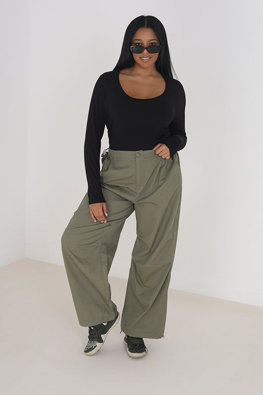 Plus Size Khaki Wide Leg Utility Cargo Trousers