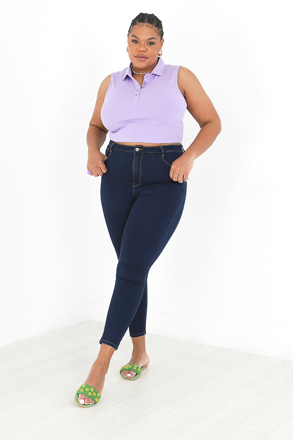 Plus Size Cropped Collar Detail Ribbed Vest