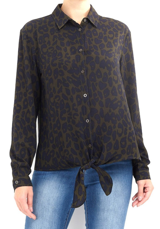Plus Size Leopard Print Long Sleeve Shirt